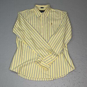 Ralph Lauren Button Up Shirt Yellow Pink Teal Vertical Stripe Size 12